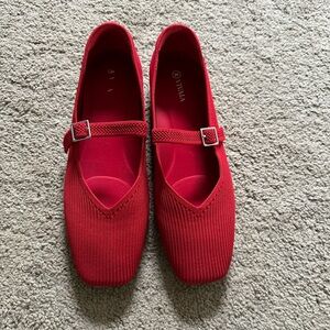 Vavaia Margot Square Toe Mary-Jane Flats 11 (43) EUC Ruby Red